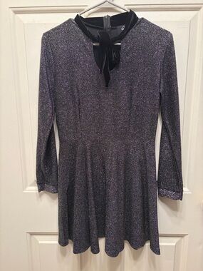 Valfre Sparkle Long-Sleeve Fit & Flare Dress in Purple with Black Velvet Tie